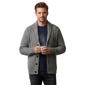 Gap Cable-Knit Shawl Collar Cardigan Gray Grandpa Sweater Size XL